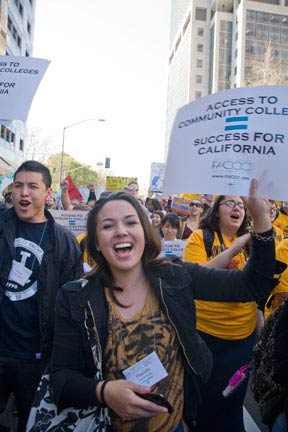 Students and teachers from community colleges, state university campuses and campuses of the University of California marched in Sacramento to oppose cuts to state funding for education.